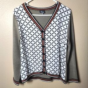 Elaris Satin Patterned Front Mixed Media Vneck Sweater Cardigan-Size L